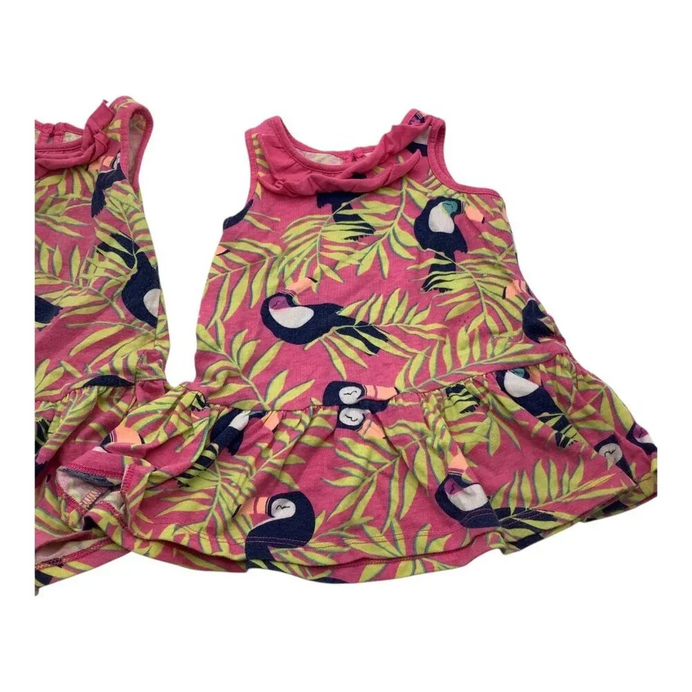 Lot‎ Of 2 Okie Dokie Baby Girl Tropical Print Dresses Size 6M & 9M Multicolor